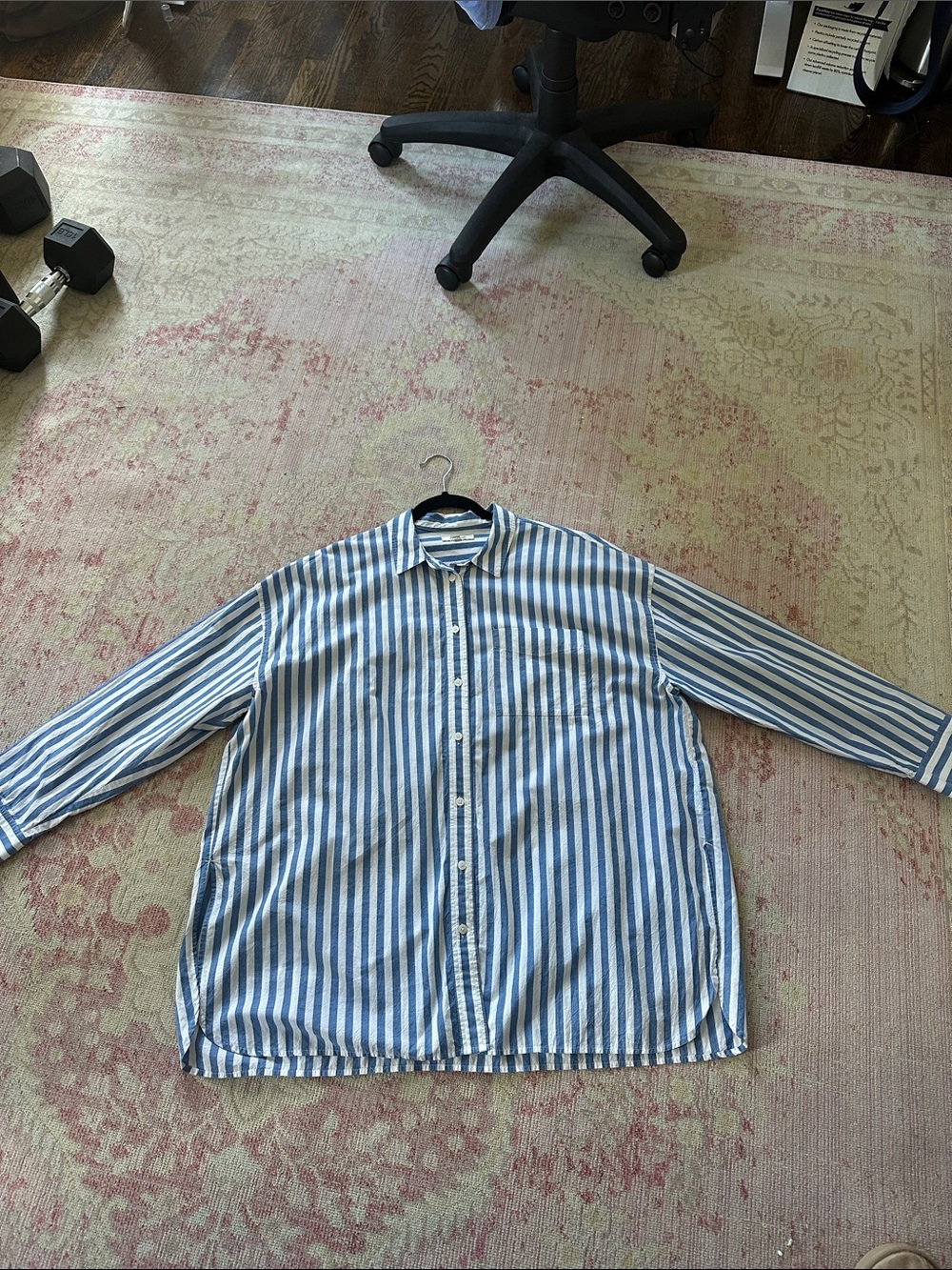 Madewell Women’s Oversized Blue and White Striped Button-Up Shirt